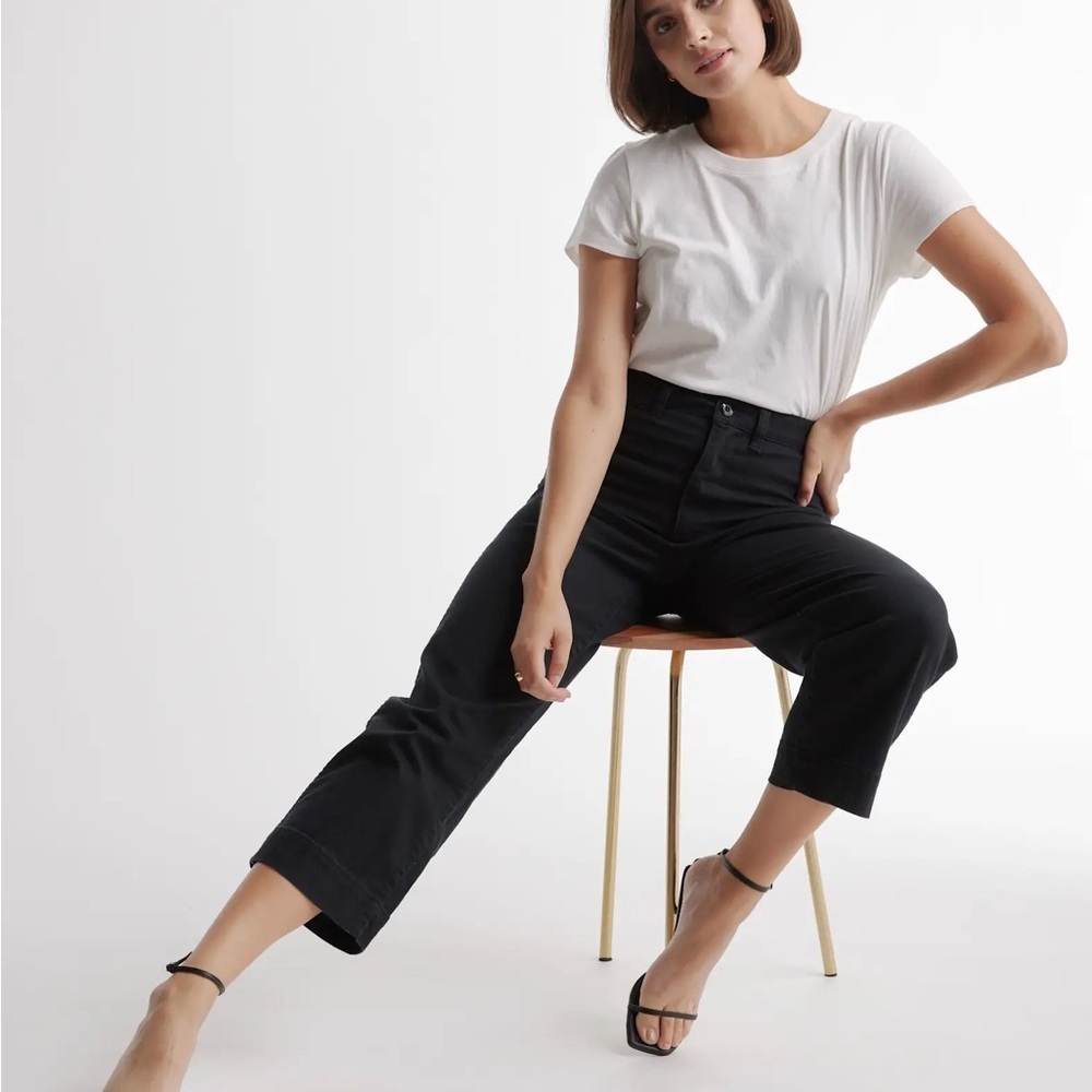 Quince organic stretch cotton twill wide leg high rise crop pants woman size 29 - Picture 6 of 15